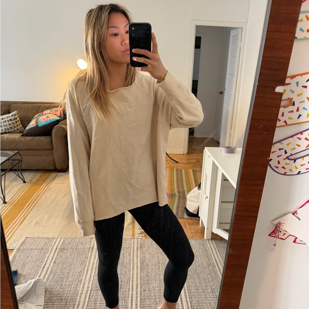 aerie Oversized Beige Crewneck Sweatshirt